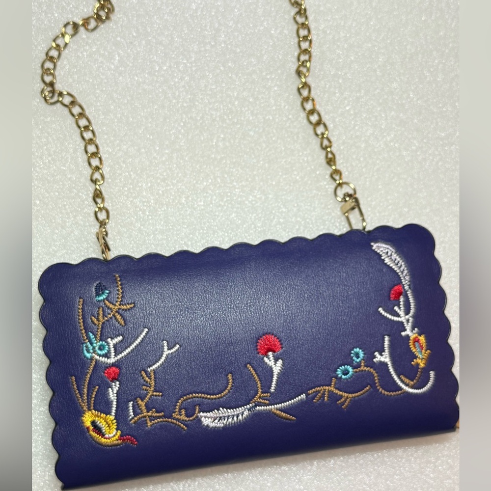NAVY Blue multicolored floral Embroidered Crossbody Purse